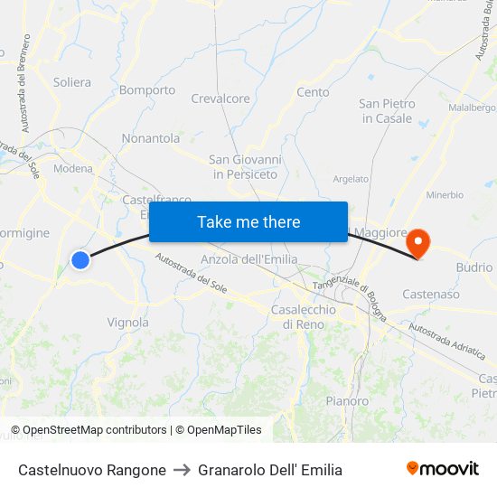 Castelnuovo Rangone to Granarolo Dell' Emilia map