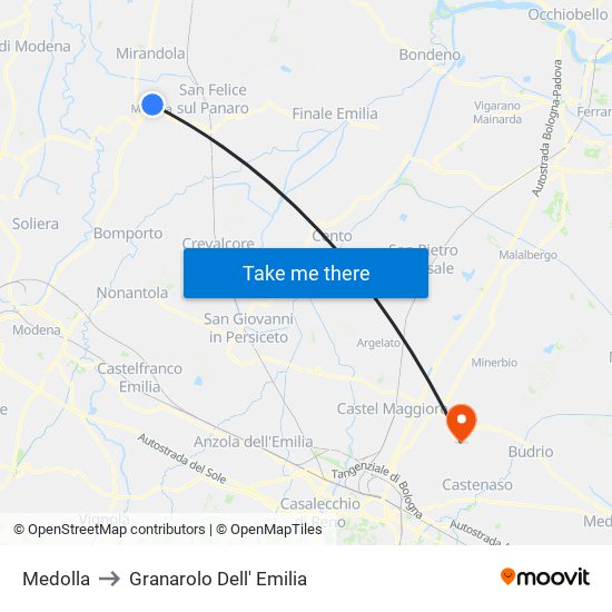 Medolla to Granarolo Dell' Emilia map