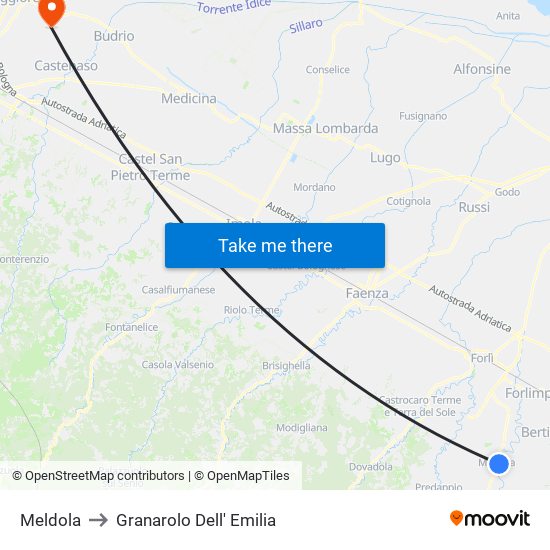 Meldola to Granarolo Dell' Emilia map