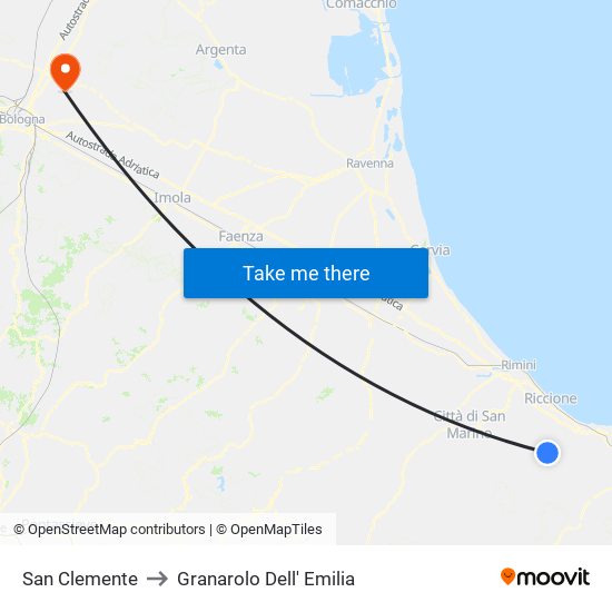 San Clemente to Granarolo Dell' Emilia map