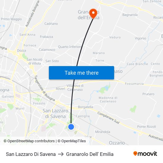 San Lazzaro Di Savena to Granarolo Dell' Emilia map