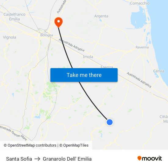 Santa Sofia to Granarolo Dell' Emilia map