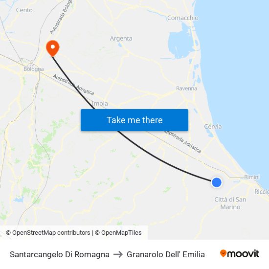 Santarcangelo Di Romagna to Granarolo Dell' Emilia map