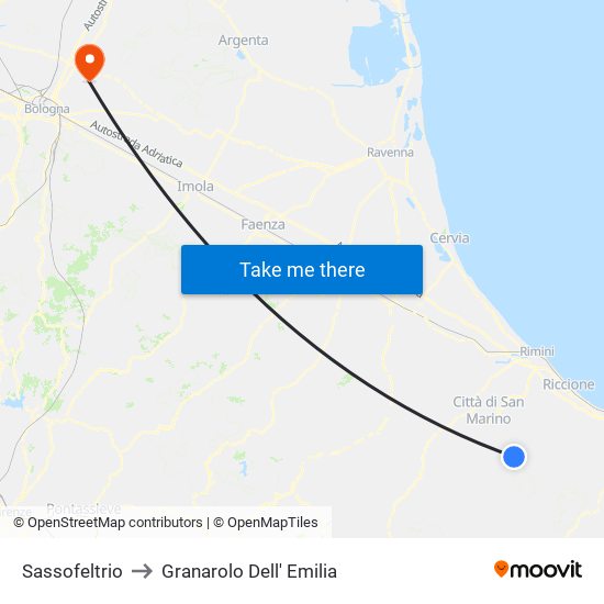 Sassofeltrio to Granarolo Dell' Emilia map