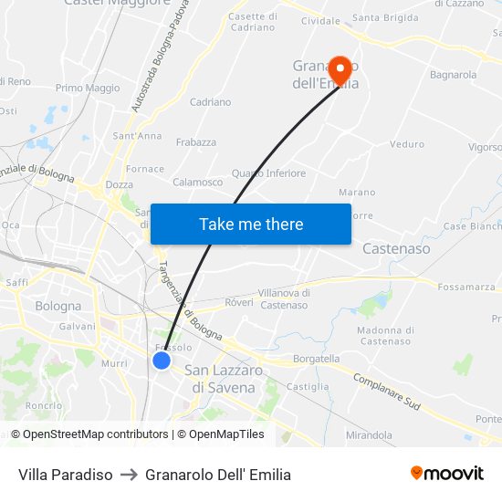 Villa Paradiso to Granarolo Dell' Emilia map