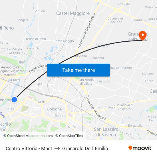 Centro Vittoria - Mast to Granarolo Dell' Emilia map