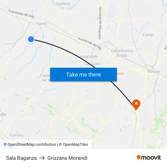 Sala Baganza to Grizzana Morandi map