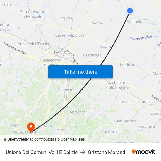 Unione Dei Comuni Valli E Delizie to Grizzana Morandi map