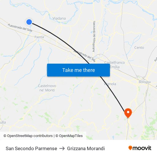 San Secondo Parmense to Grizzana Morandi map