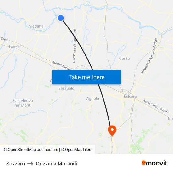 Suzzara to Grizzana Morandi map