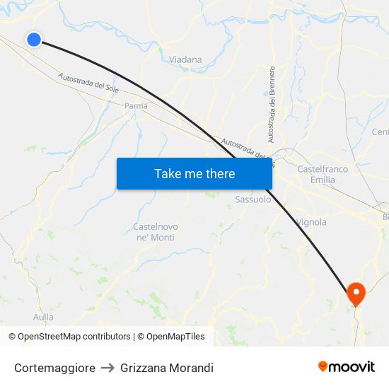 Cortemaggiore to Grizzana Morandi map