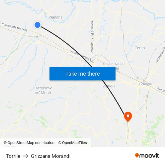 Torrile to Grizzana Morandi map