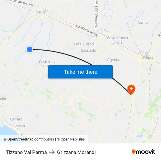 Tizzano Val Parma to Grizzana Morandi map