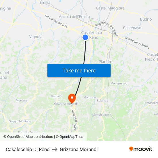 Casalecchio Di Reno to Grizzana Morandi map