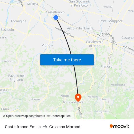 Castelfranco Emilia to Grizzana Morandi map