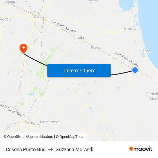 Cesena Punto Bus to Grizzana Morandi map