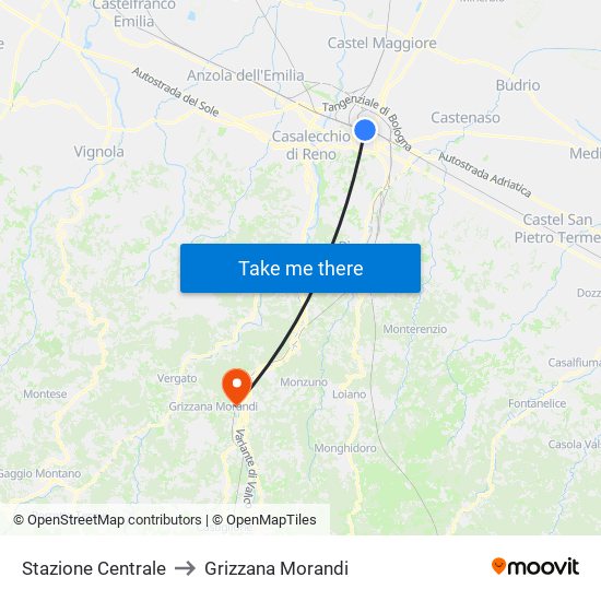 Stazione Centrale to Grizzana Morandi map