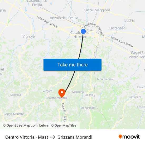 Centro Vittoria - Mast to Grizzana Morandi map
