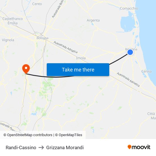 Randi-Cassino to Grizzana Morandi map