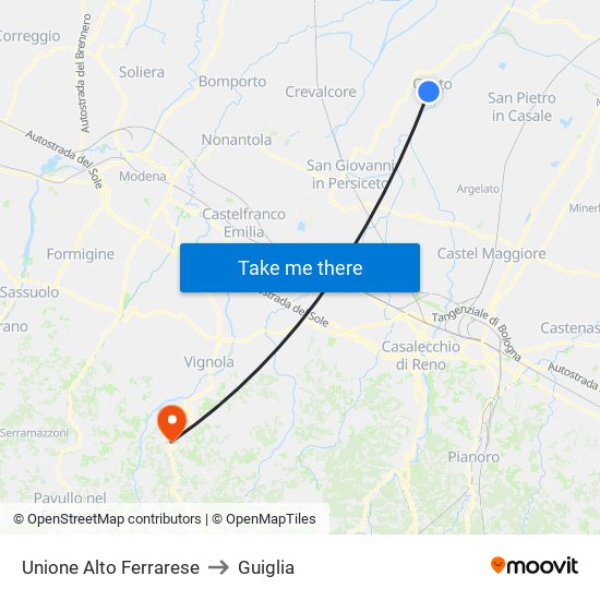 Unione Alto Ferrarese to Guiglia map
