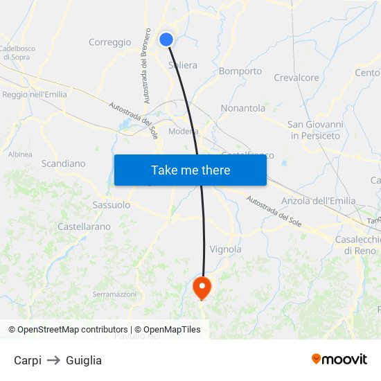 Carpi to Guiglia map