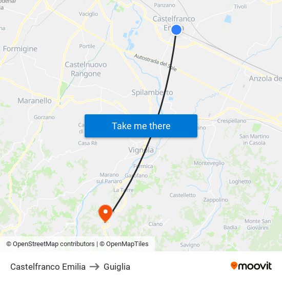 Castelfranco Emilia to Guiglia map