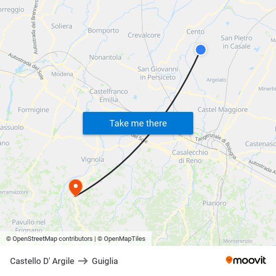 Castello D' Argile to Guiglia map