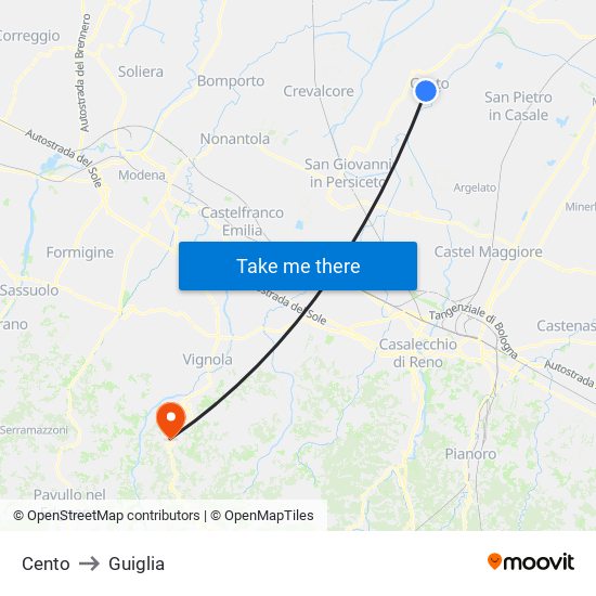 Cento to Guiglia map