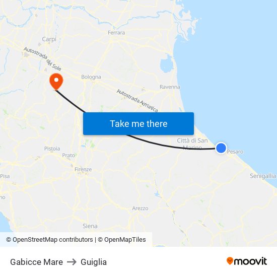 Gabicce Mare to Guiglia map