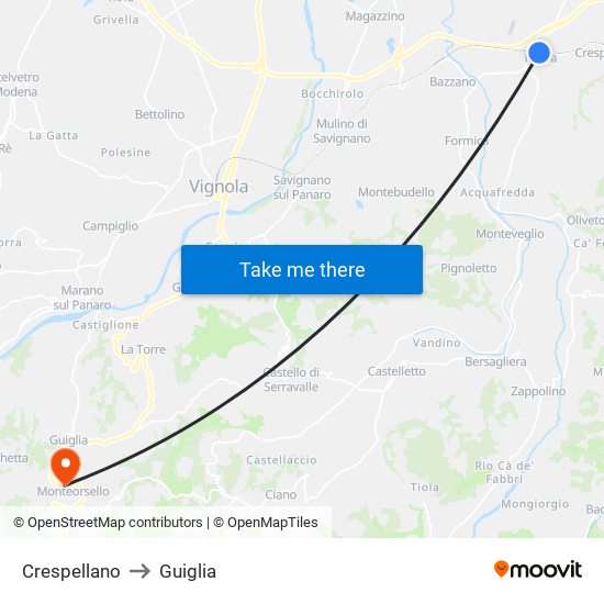 Crespellano to Guiglia map