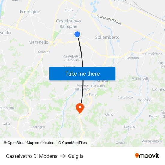 Castelvetro Di Modena to Guiglia map