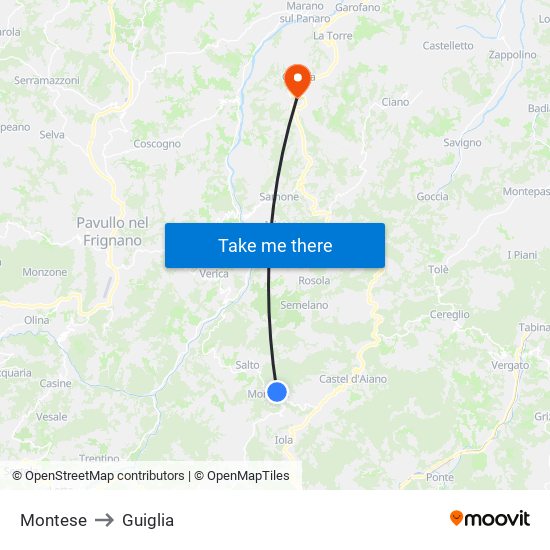 Montese to Guiglia map