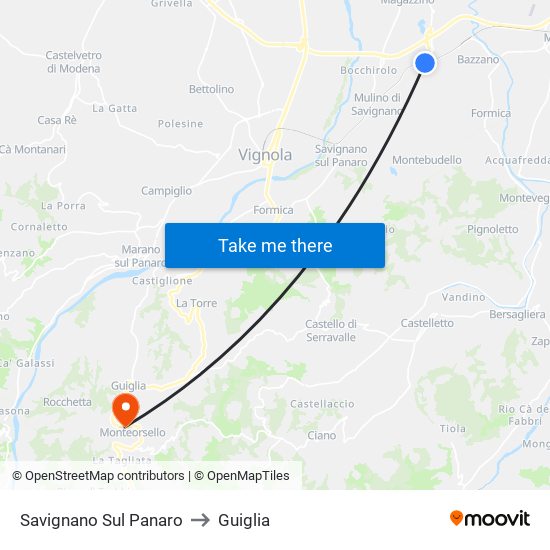 Savignano Sul Panaro to Guiglia map