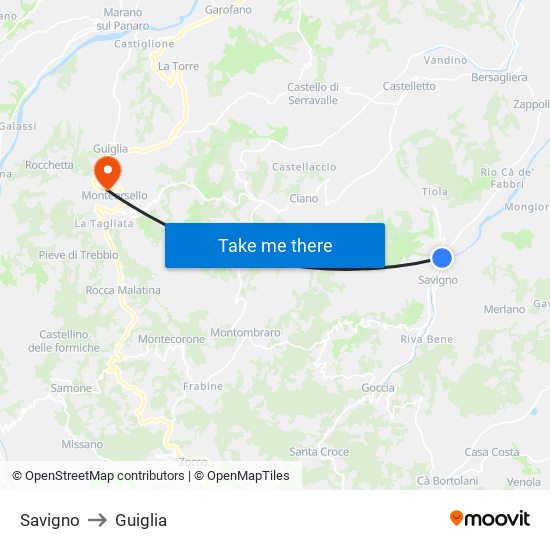 Savigno to Guiglia map