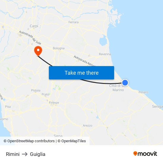 Rimini to Guiglia map