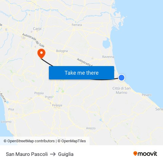 San Mauro Pascoli to Guiglia map