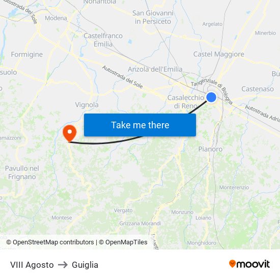 VIII Agosto to Guiglia map