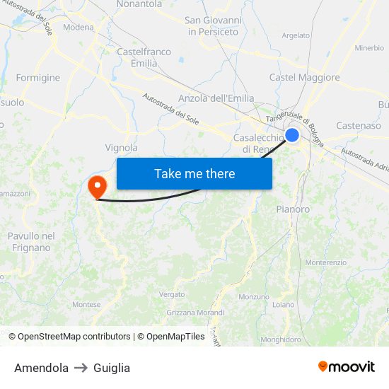 Amendola to Guiglia map