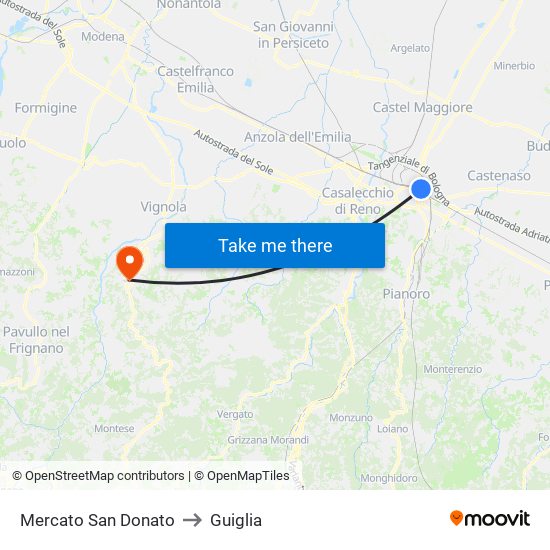Mercato San Donato to Guiglia map