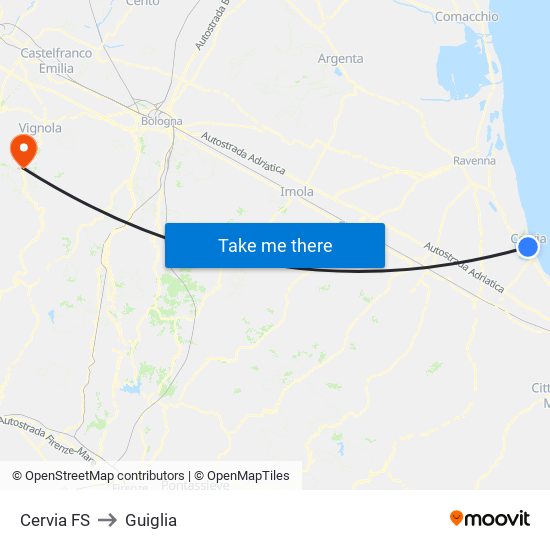 Cervia FS to Guiglia map