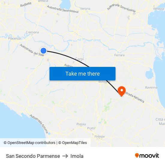 San Secondo Parmense to Imola map