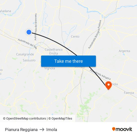 Pianura Reggiana to Imola map