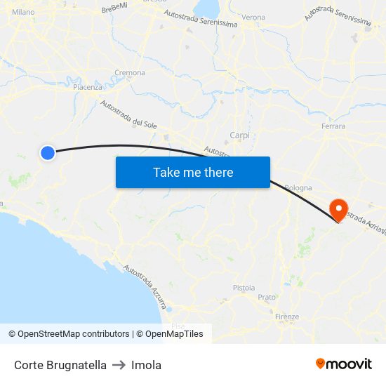 Corte Brugnatella to Imola map