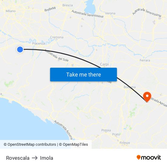 Rovescala to Imola map