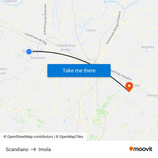 Scandiano to Imola map