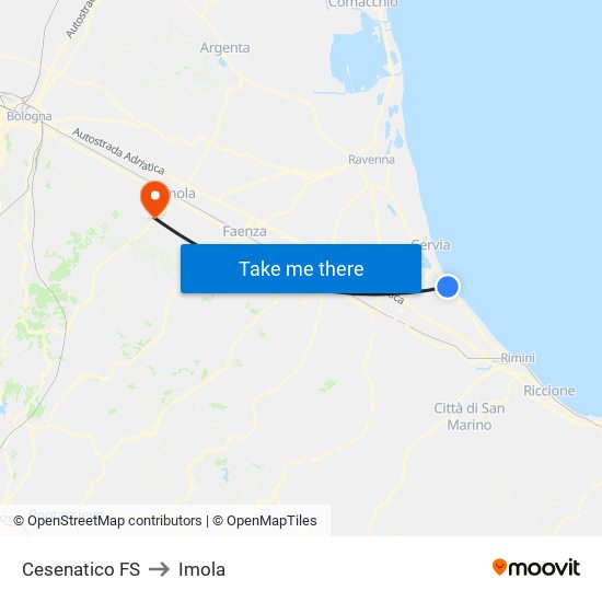 Cesenatico FS to Imola map