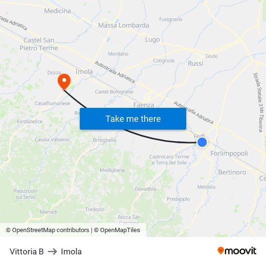 Vittoria B to Imola map