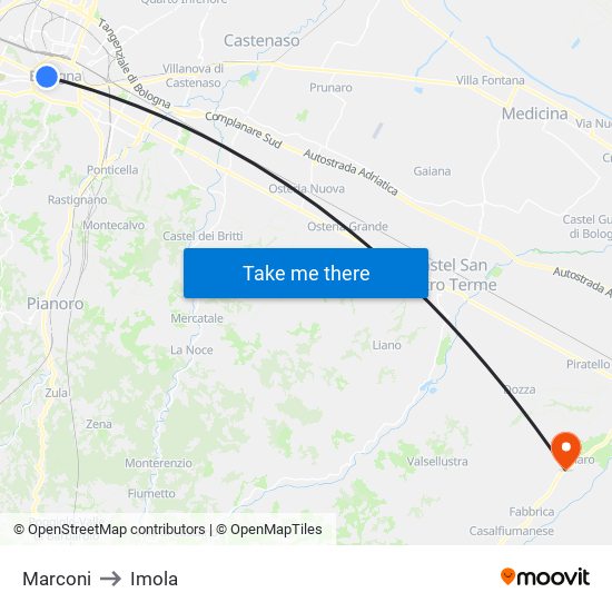 Marconi to Imola map