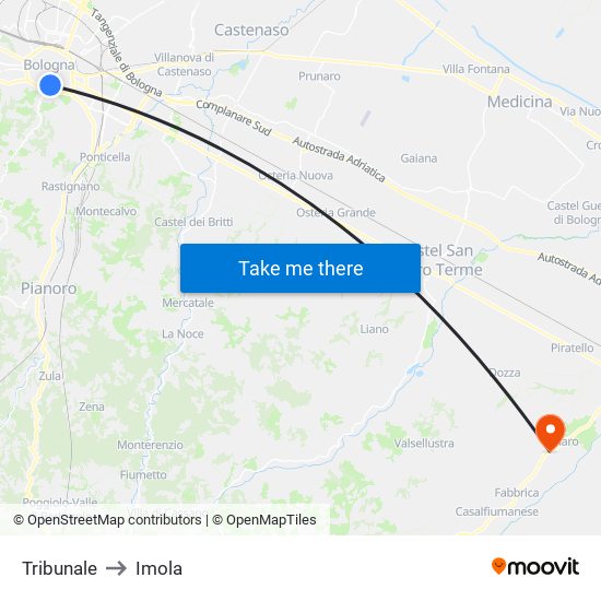 Tribunale to Imola map