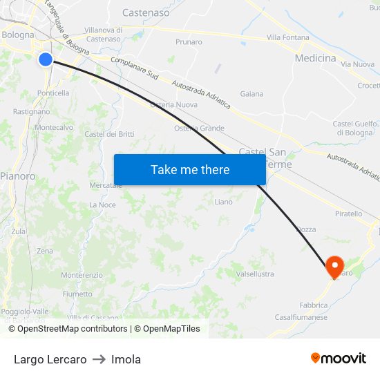 Largo Lercaro to Imola map